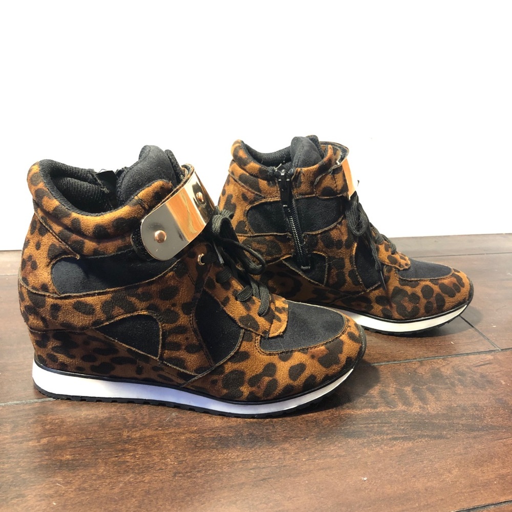 Leopard-print Hi Top Wedge Sneakers